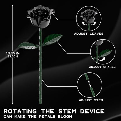 Black Rose Bouquet Building Blocks, Artificial Roses Flowers Botanical - Image 3