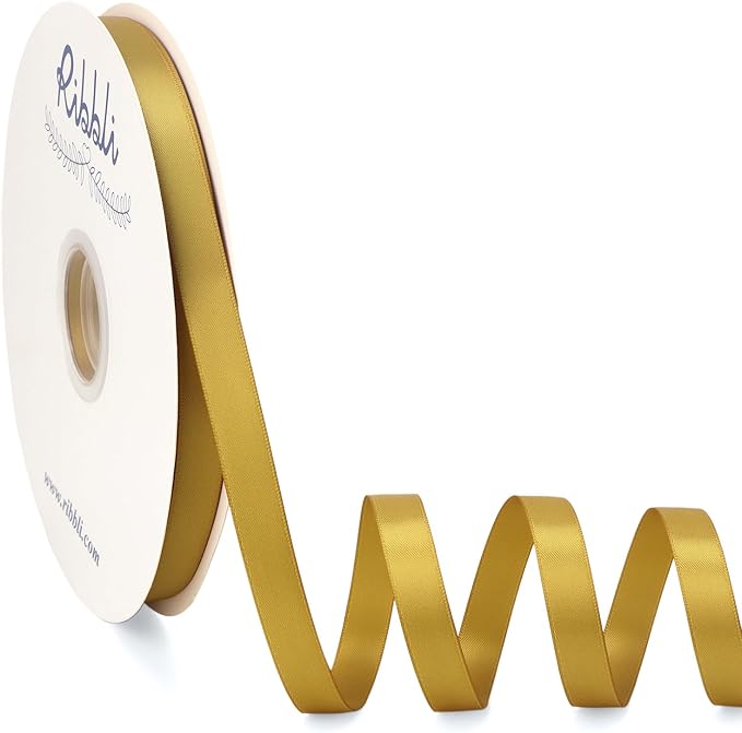 Ribbli Gold Satin Ribbon Double Faced Satin 1/2 Inch x Continuous 100 by Ribbli