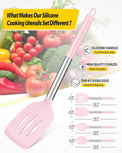 Pack of 4 Silicone Cooking Utensils Set, Non Stick Large Solid Spatulas - Image 2