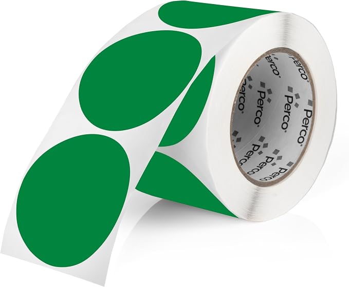 Perco Green 3-Inch Round Circle Dot Sticker Labels by Perco