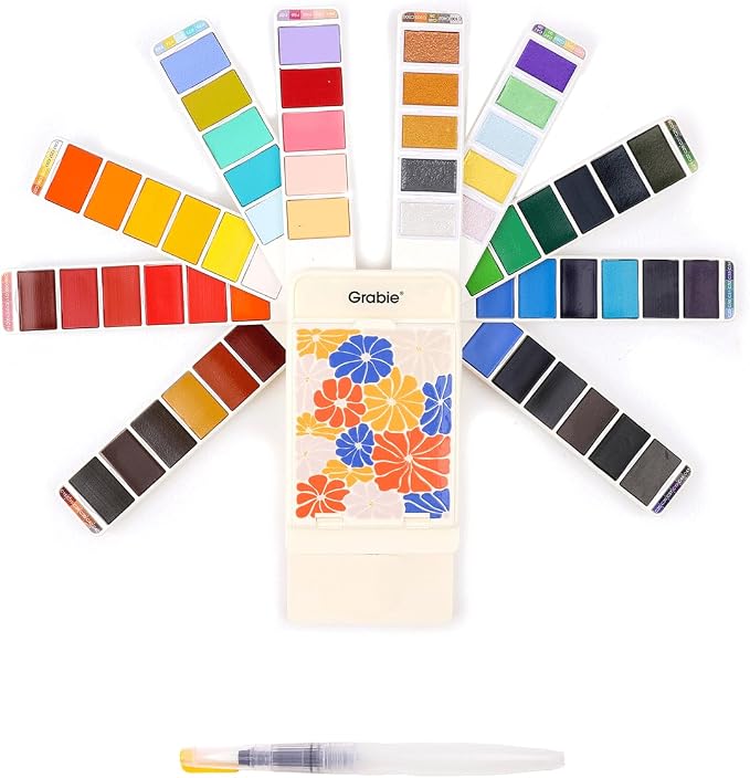 Grabie Watercolor Paint Set, 56 Colors Handheld Watercolor Set of Water Brush by Grabie