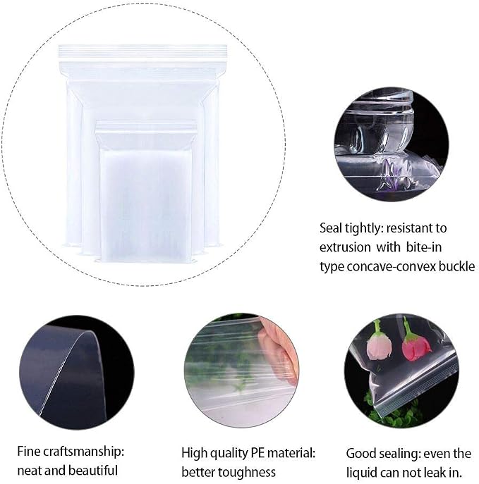 Small Plastic Bags for Jewelry 300pcs 3 Assorted Sizes Clear Zipper Baggies - Image 4