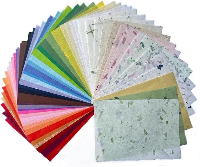 50 Design 50 Sheets A4 Natural Flowers, Mulberry Paper Sheets Art Tissue Washi by RATREE888