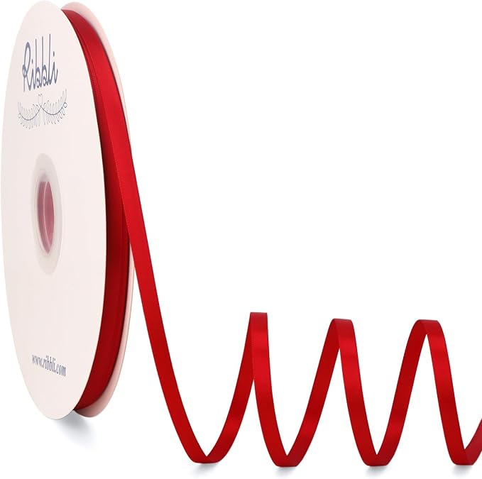 Ribbli Red Satin Ribbon Double Faced Satin 1/4 Inch x Continuous 100 Yards-Red by Ribbli