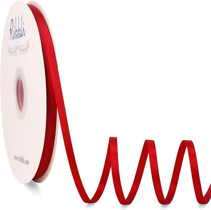 Ribbli Red Satin Ribbon Double Faced Satin 1/4 Inch x Continuous 100 Yards-Red by Ribbli