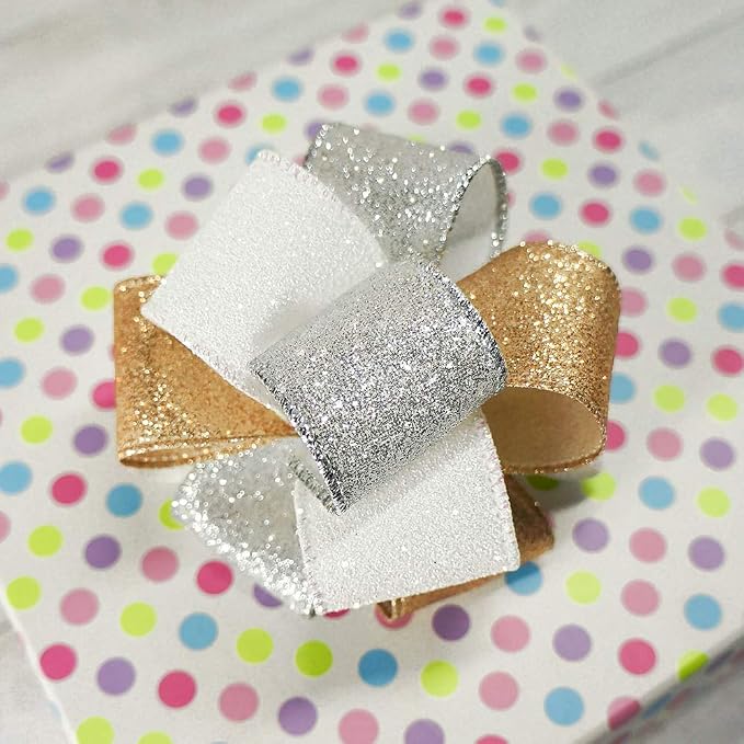 CT CRAFT LLC Glitter Wired Ribbon 1.5" x 10 Yards Silver - Image 3