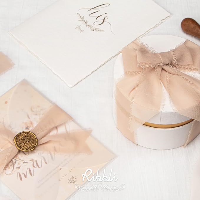 Ribbli Chiffon Silk Ribbon, 1.5 inch x 30 Yard, Cream/Champagne/Beige Fringe - Image 4