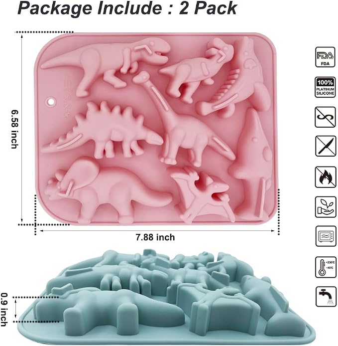 2 Pack 3D Ancient Dinosaur Silicone Molds 8 Cavity Dinosaur Themed Baking Mould - Image 2