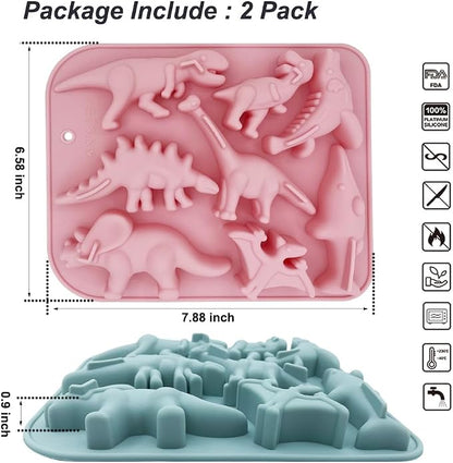 2 Pack 3D Ancient Dinosaur Silicone Molds 8 Cavity Dinosaur Themed Baking Mould - Image 2