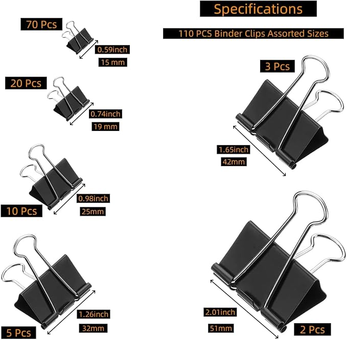 110 PCS Binder Clips, Binder Clips Paper Clamps - Image 2