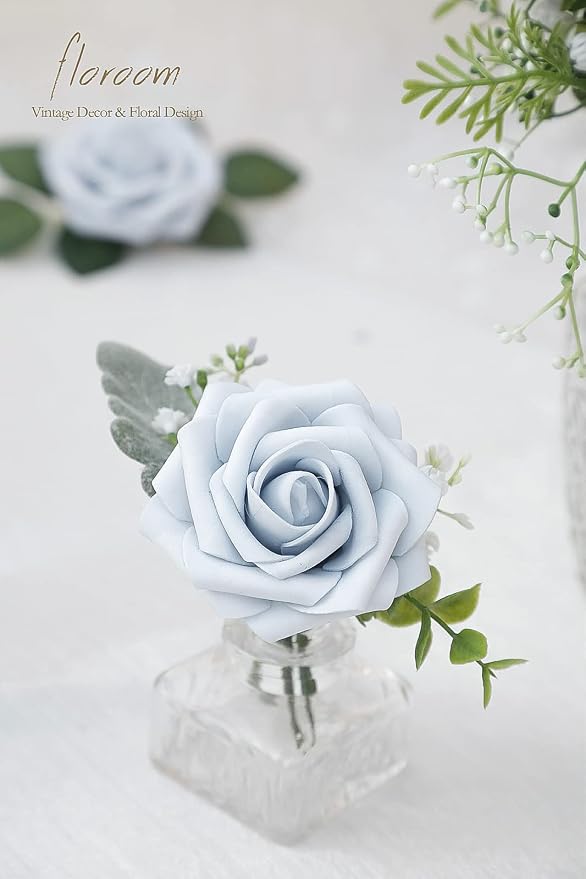 Floroom Artificial Flowers 25pcs Real Looking Powder Blue Foam Fake Roses - Image 2