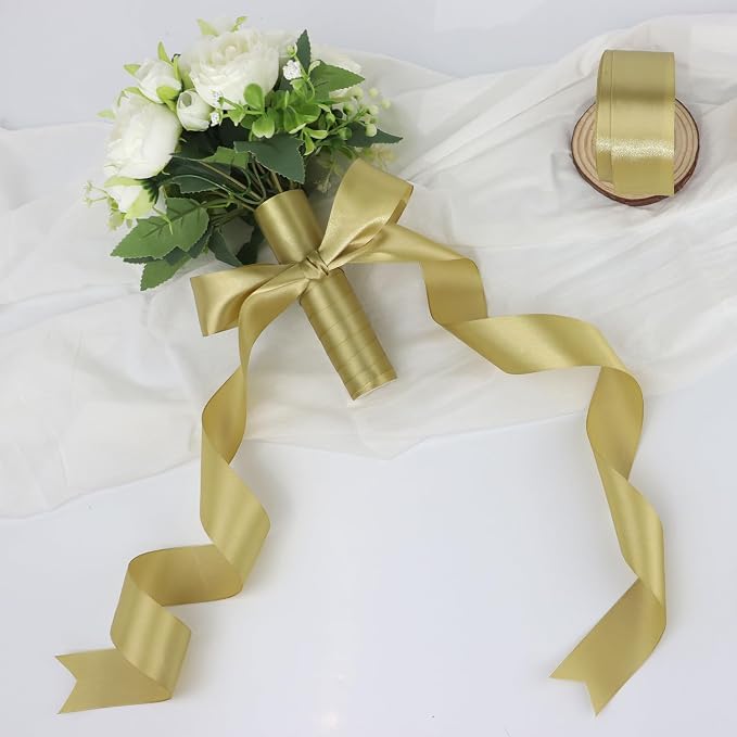 Champagne Gold Solid Satin Ribbon 1-1/2 Inch 25 Yards Solid Polyester Fabric - Image 6
