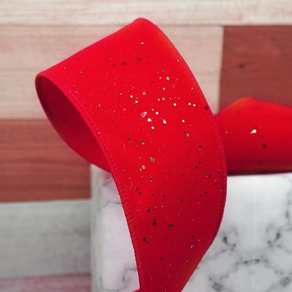 CT CRAFT LLC Red Velvet with Confetti Glitter Wired Ribbon 2.5 Inch x 10 Yards - Image 6