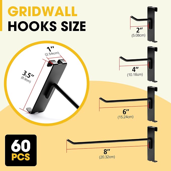 Gridwall Hooks 6 Inch, 60 Pack Heavy Duty Display Hooks - Image 2