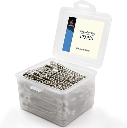vrupin 100Pcs-3inch Stainless Steel Safety Pins, Safety Pins Bulk Metal Silver by Vrupin
