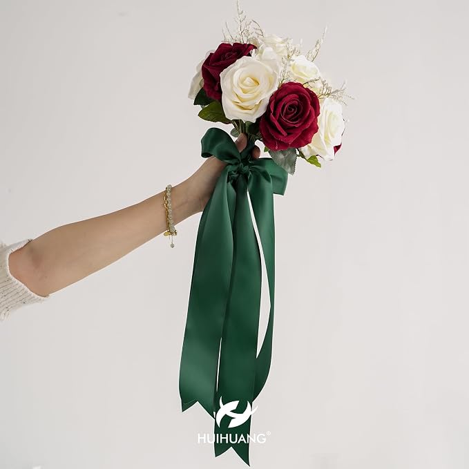 HUIHUANG Hunter Green Satin Ribbon 2 inch Double Side Green Satin Fabric Ribbon - Image 5