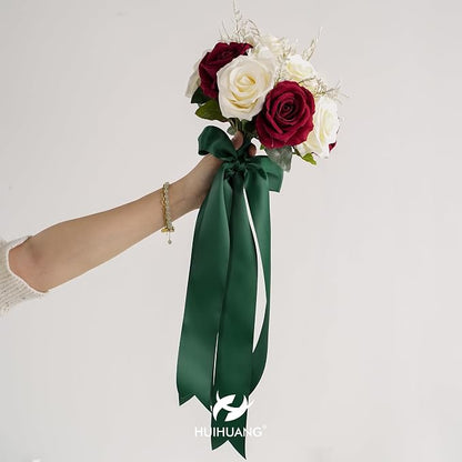 HUIHUANG Hunter Green Satin Ribbon 2 inch Double Side Green Satin Fabric Ribbon - Image 5
