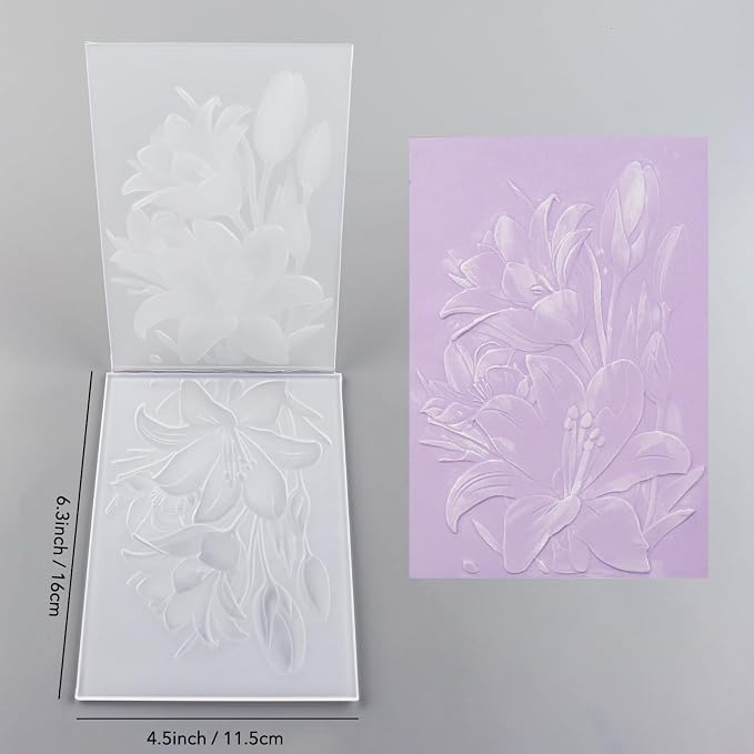 BAOFALI 3D Embossing Folder for Card Making, Lily Flowers Clear Plastic Texture - Image 2