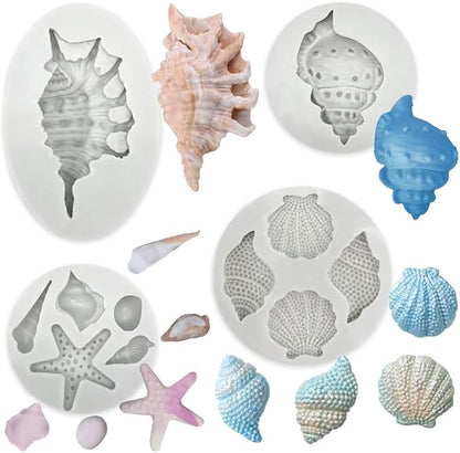 4 PCS Marine Theme Cake Fondant Silicone Mold Seashell Conch Starfish Baking by GeoGeoDIY