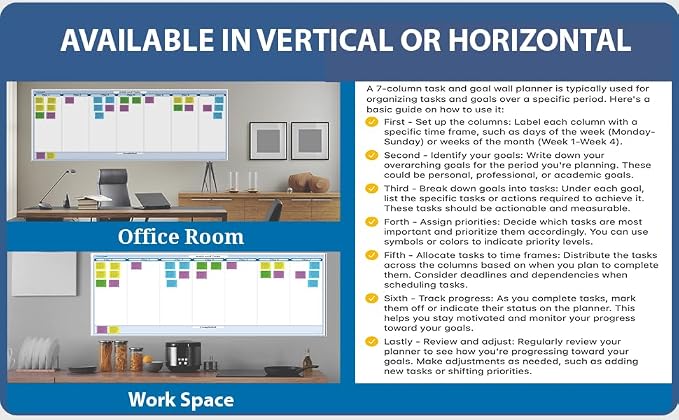Sky Blue 7-Column Task, Goals & Objective Wall Horizontal Organizer 36" x 75". - Image 5
