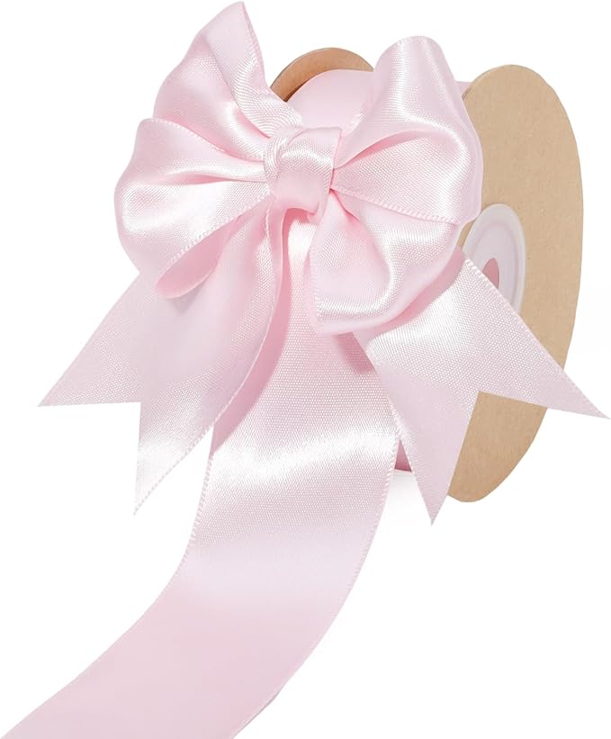 LaRibbons 1 1/2 Inch 50 Yard Double Faced Satin Ribbon, Light Pink Satin Craft by LaRibbons