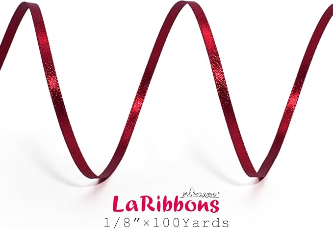 LaRibbons Burgundy Satin Ribbon 1/8 Inch 100 Yards Luxury Double Faced Red Silk - Image 4