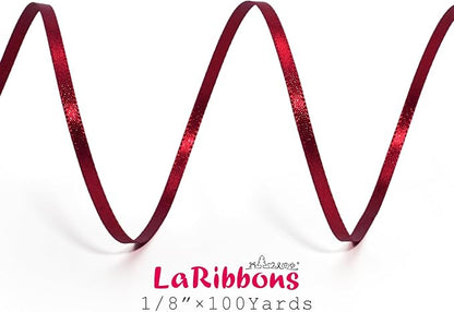 LaRibbons Burgundy Satin Ribbon 1/8 Inch 100 Yards Luxury Double Faced Red Silk - Image 4