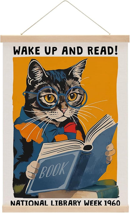 Funny Reading Cat Poster Hanger, Reading Nook Library Decor Wall Decor by Unknown