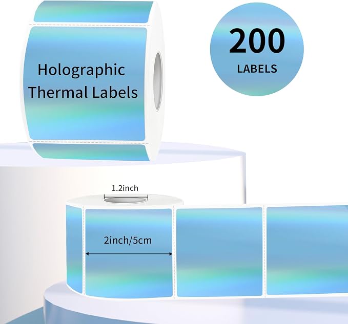 2" x 2" Square Thermal Labels Stickers, Holographic Thermal Stickers Labels - Image 2