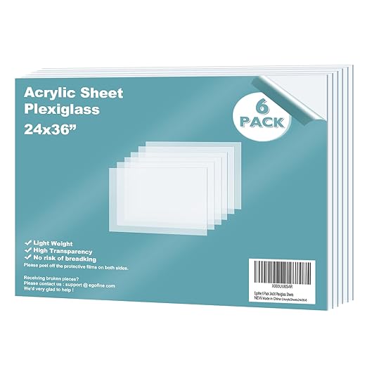 Egofine Plexiglass Sheets Acrylic Sheets 6 Pack of 24x36’’ 0.04 Thick Clear by Egofine