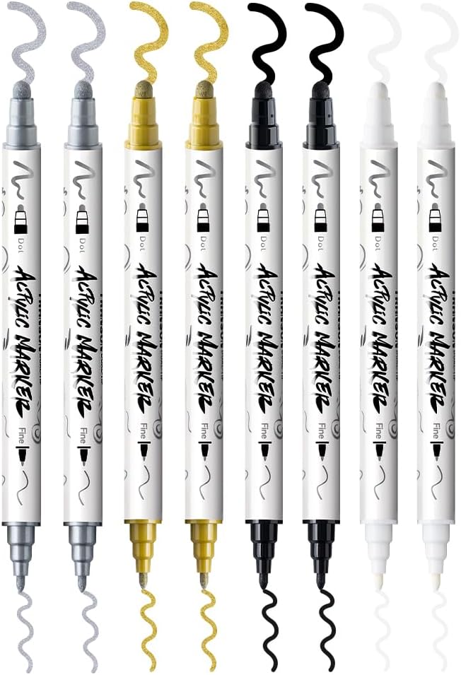 TRANSON 2 Gold, 2 Silver, 2 Black and 2 White Paint Markers Bold and Fine - Image 7