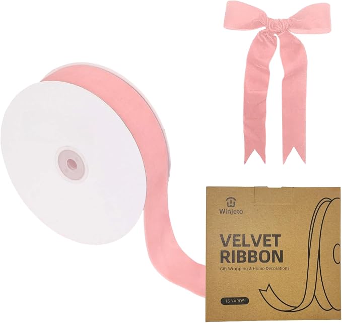 15 Yards Velvet Ribbon 1-1/2 Inch Single Face Pink Velvet Ribbon Spool Prefect by Winjeto