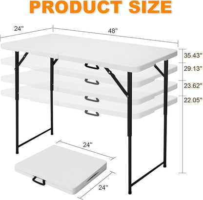 4ft Folding Table, Portable Fold-in-Half Adjustable Height Utility Table - Image 2
