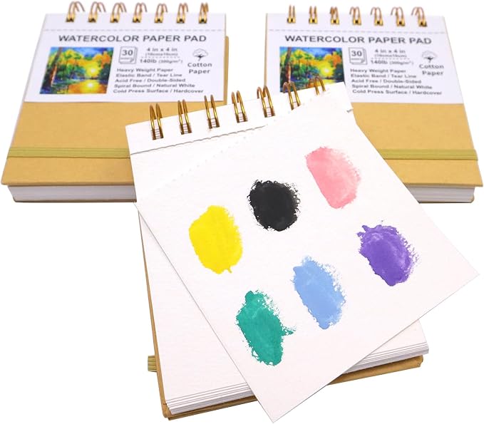 Mini Watercolor Paper Pads, Kraft Hardcover Sketch Books, 140lb/300gsm - Image 5