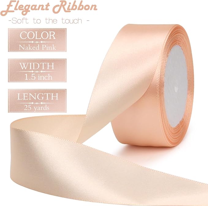 Naked Pink Solid Satin Ribbon 1-1/2 Inch 25 Yards Solid Polyester Fabric Ribbon - Image 2