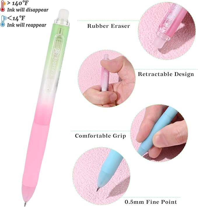 Temiary 4 Pcs Erasable Gel Pens & 10 Pcs Refills, Retractable Ink Pen - Image 3