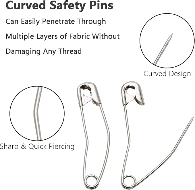 120Pcs Curved Safety Pins Size 2, 1.5" / 38mm Quilting Basting Pins, Bent - Image 4