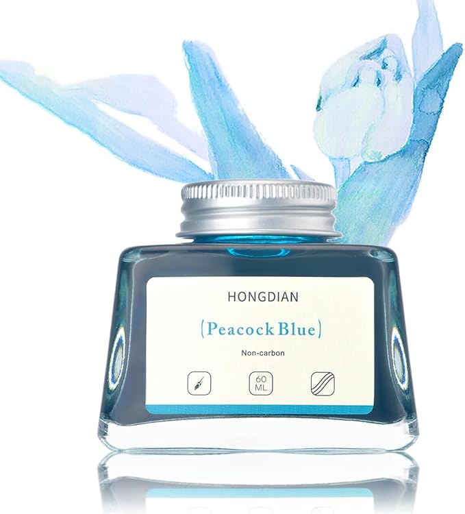 Hongdian Fountain Pen Bottled Ink Peacock Blue Color, 60ml Non Carbon Inkwell by Asvine