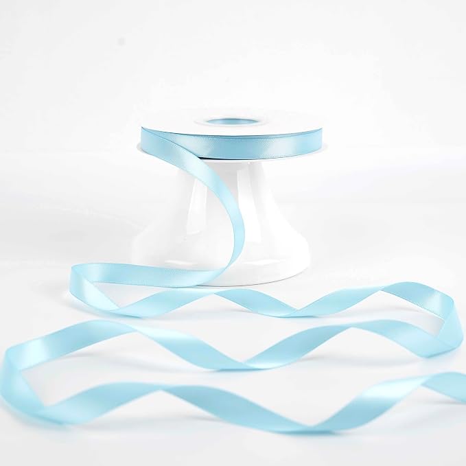 HUIHUANG Blue Satin Ribbon 1/2 inch X 50 Yards Continuous, Baby Blue - Image 6
