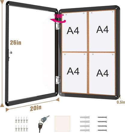 26"x20" Enclosed Bulletin Board, Lockable Weather-Resistant Aluminum Cork - Image 5