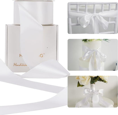 HUIHUANG White Satin Ribbon 2 inch Wide Double Side White Silk Fabric Ribbon by HUIHUANG