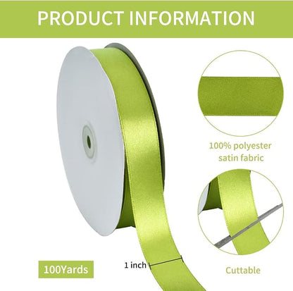 TONIFUL 1 Inch x 100yds Sage Olive Green Satin Ribbon, Thin Solid Color Satin - Image 2