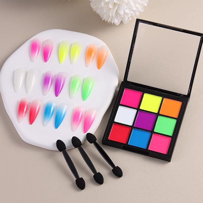 Neon Phosphor Nail Pigment Powder Palette, 9 Colors Solid Pigment Powder - Image 6
