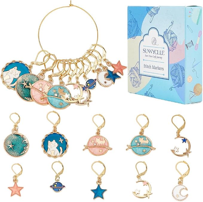 SUNNYCLUE 1 Box 20Pcs Stitch Markers Crochet Stitch Marker Cute Planet Moon by SUNNYCLUE