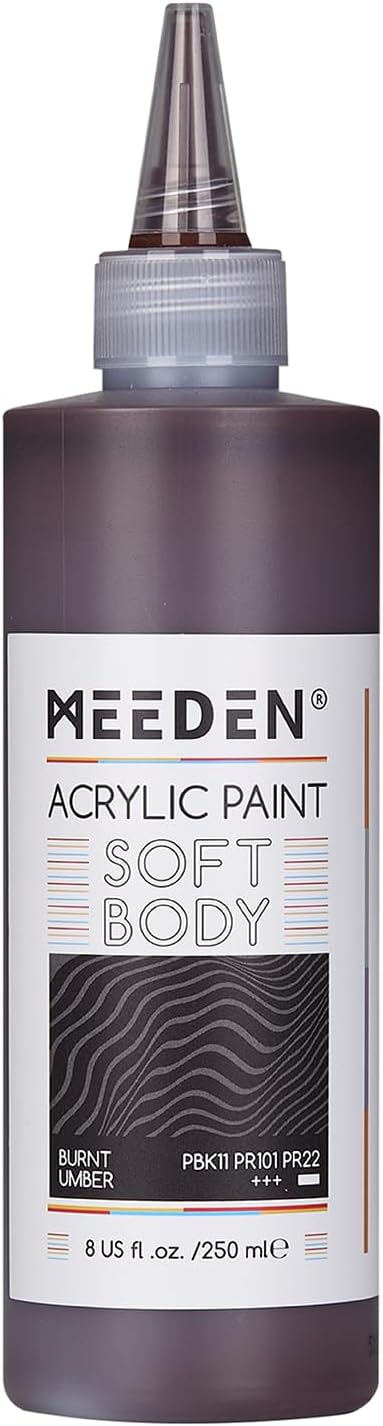 MEEDEN Burnt Umber Acrylic Paint: Matte Finish 250ml/8.45oz Soft Body Bulk by MEEDEN