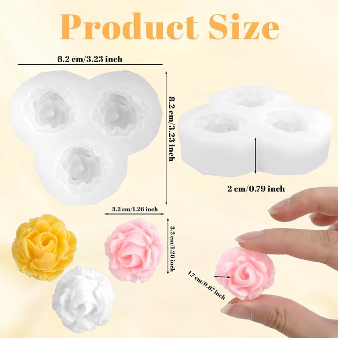3 Cavity Rose Candle Molds, Silicone Flower Molds - Image 2