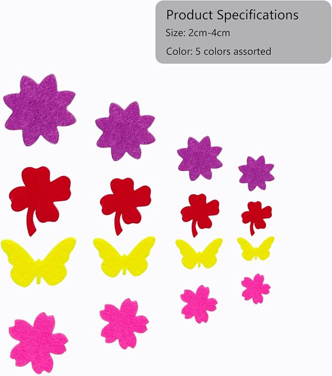 Felt Stickers, Self Adhesive Flower Butterfly Clover Assorted Shapes, Greeting - Image 3