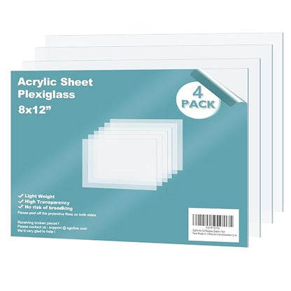 Egofine Plexiglass Sheets Acrylic Sheets 4 Pack of 8x12’’ 0.04 Thick Clear by Egofine