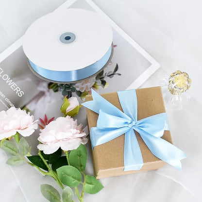 TONIFUL 1 Inch x 100yds Sky Blue Satin Ribbon, Thin Solid Color Satin Ribbon - Image 5