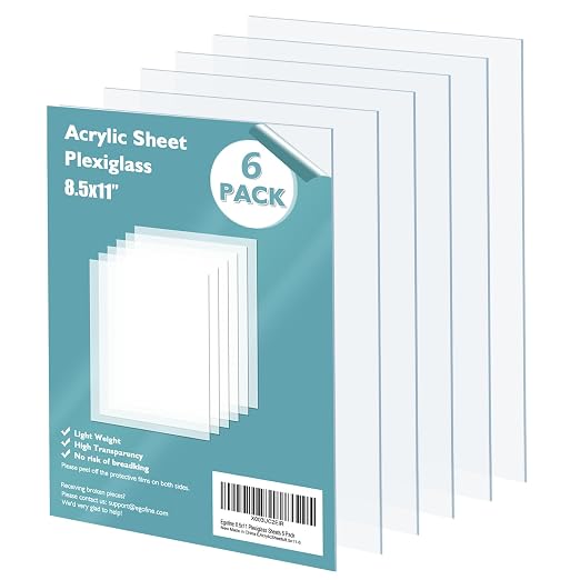 Egofine Plexiglass Sheets Acrylic Sheets 6 Pack of 8.5x11’’ 0.04 Thick Clear by Egofine